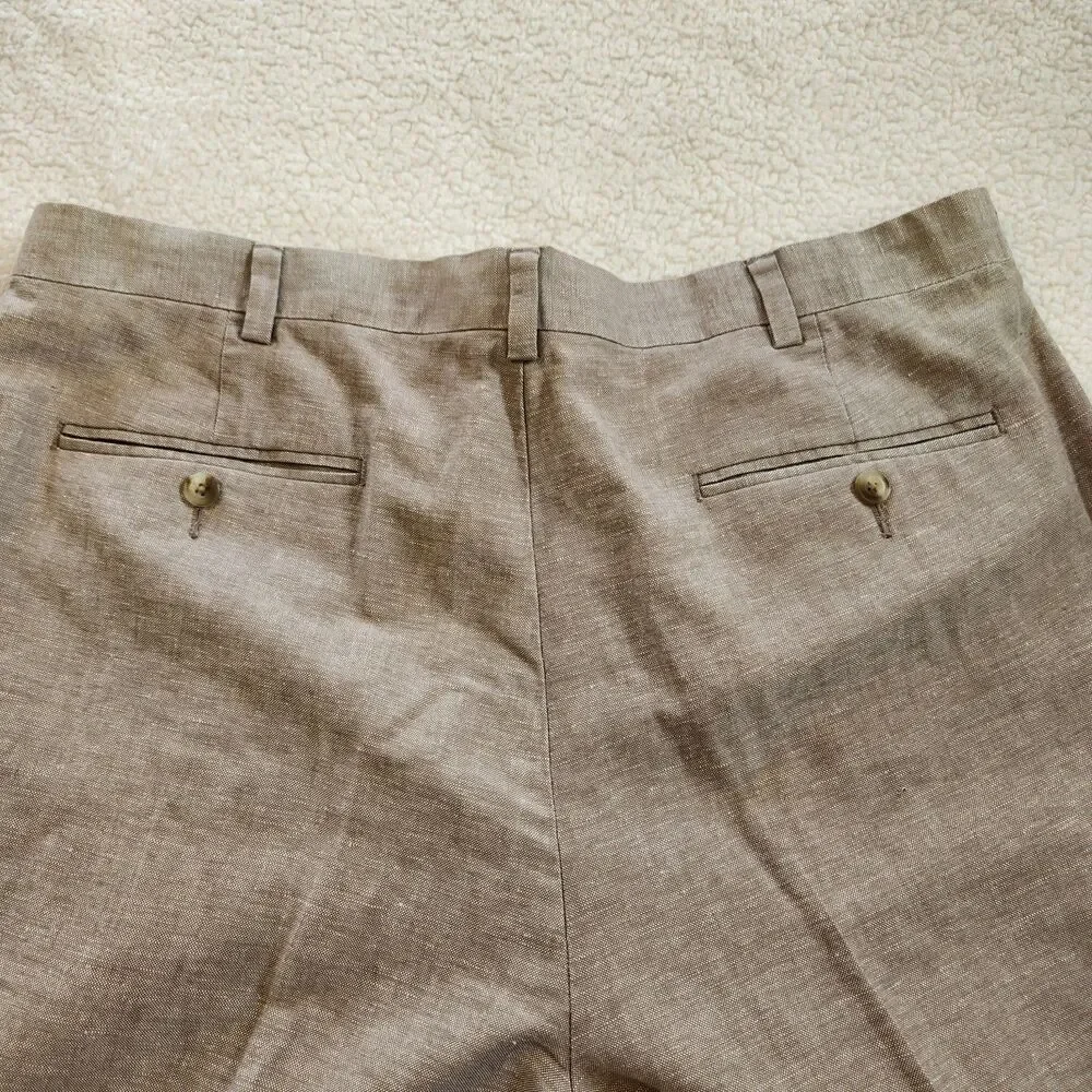 Vtg Roundtree & Yorke Mens Beige Linen Blend Gold Label Pleated Pants Size 38x29